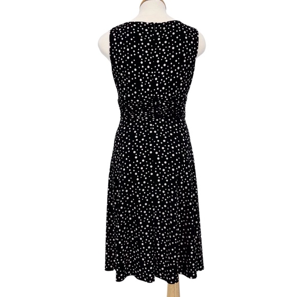 Petite Black with White Polka Dots Sleeveless Ruched Waist Dress, Small - Picture 7 of 16